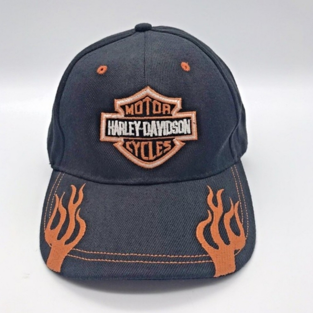 Harley-Davidson Embroidered Logo Black with Flames Ball Cap Biker Trucker Hat‎